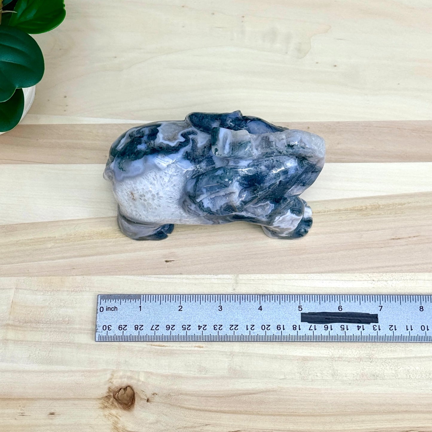 Moss Agate Elephant Carving, 41 oz. - Itsy's Crystal Cove LLC