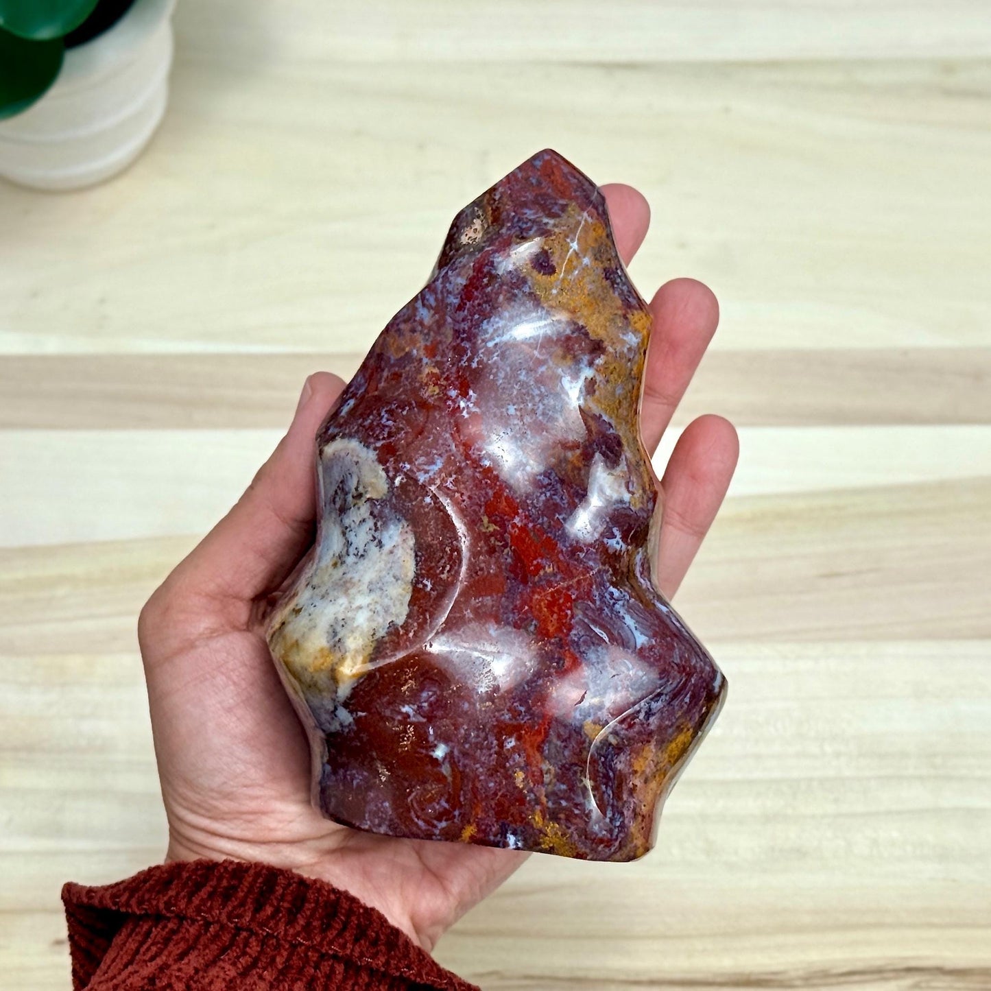 Sea Jasper Flame Carving, 2 lbs. 4.9 oz. - Itsy's Crystal Cove LLC