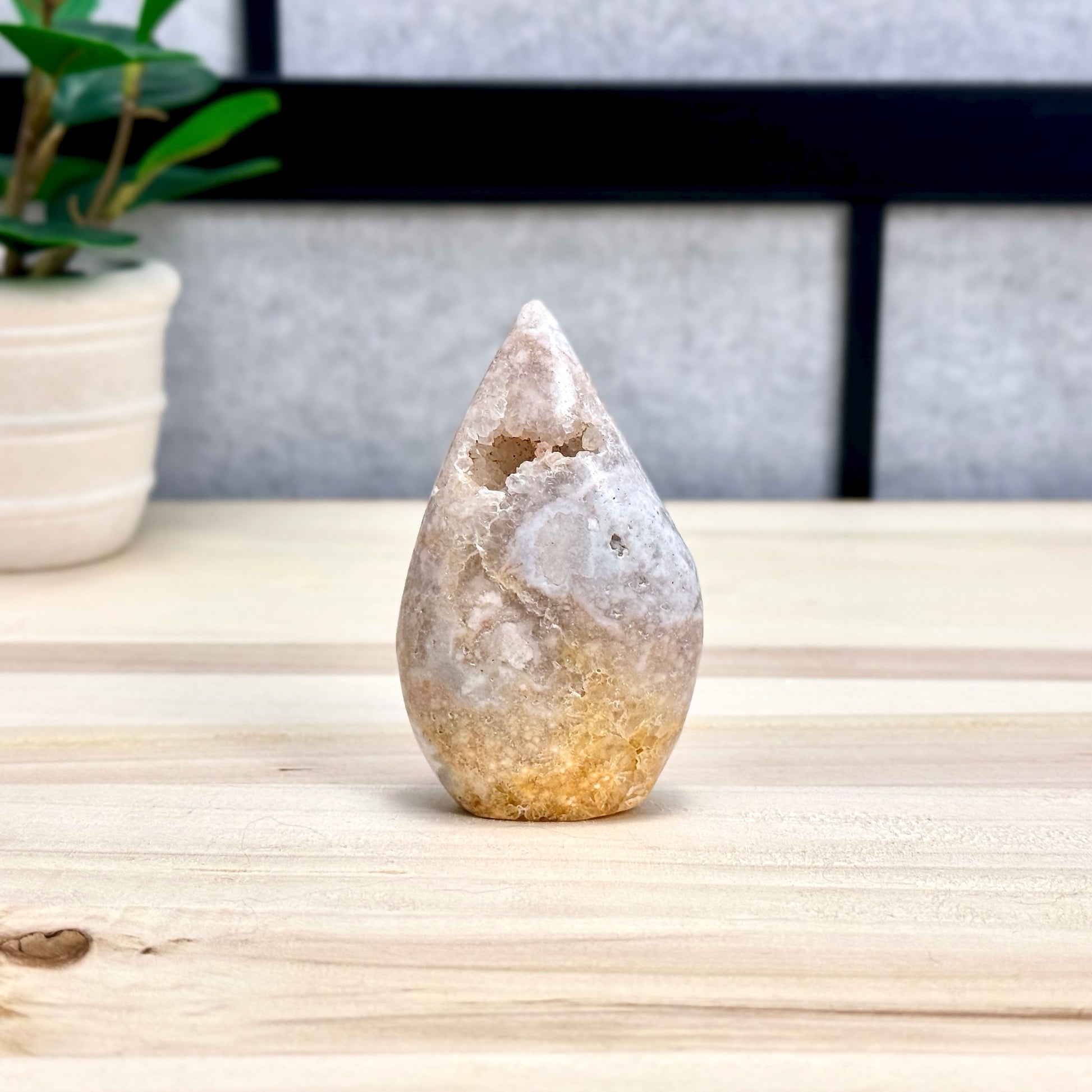 Light Pink Flower Agate Tear Drop Carving A, Itsy's Crystal Cove LLC