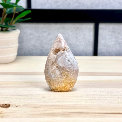 Light Pink Flower Agate Tear Drop Carving A, Itsy's Crystal Cove LLC