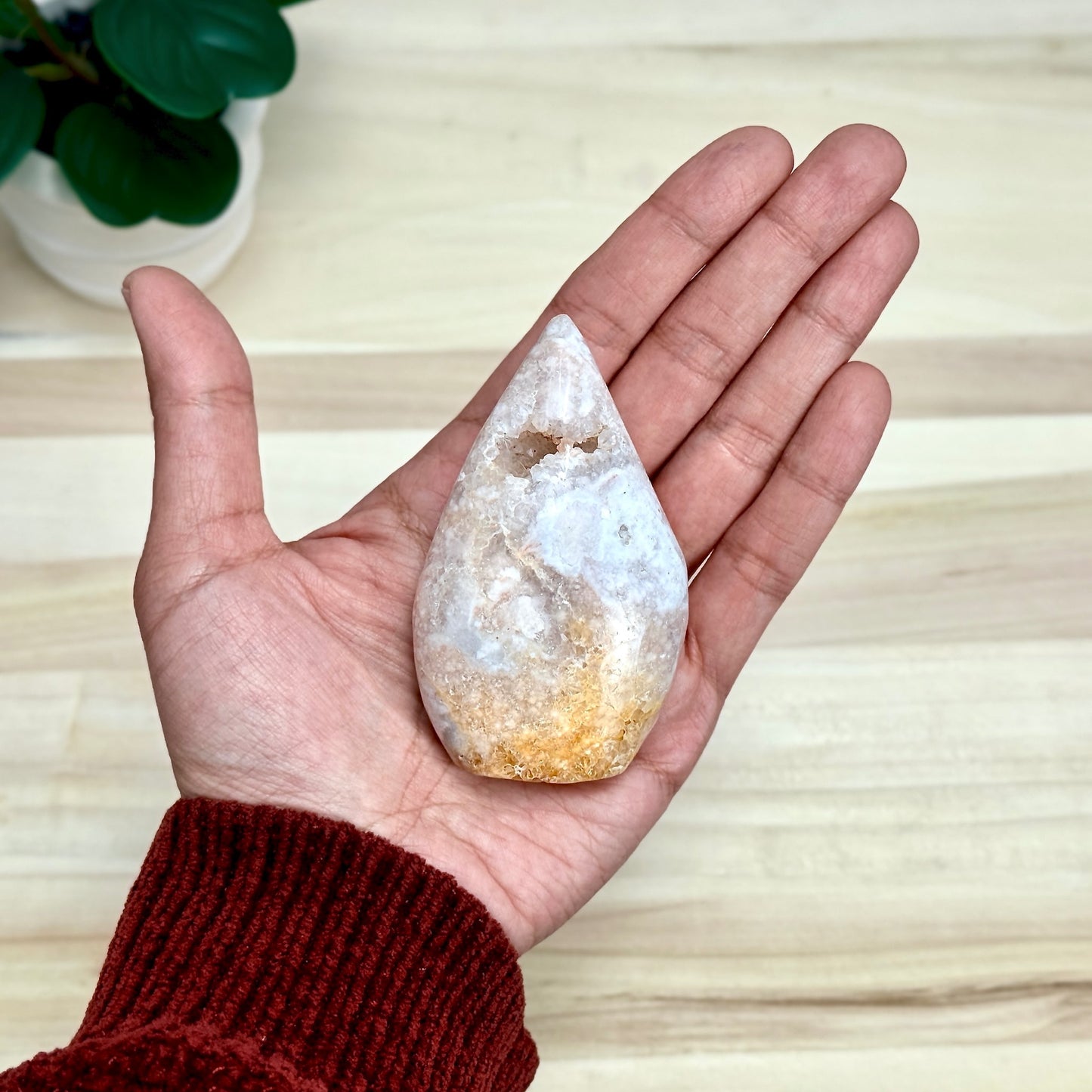 Light Pink Flower Agate Tear Drop Carving A, Itsy's Crystal Cove LLC