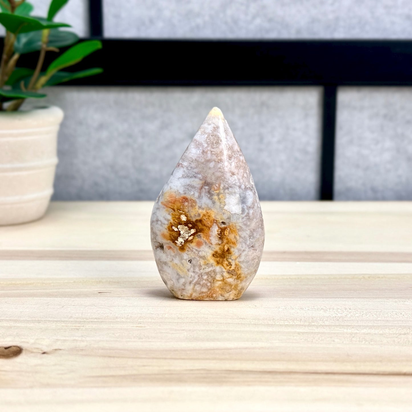 Light Pink Flower Agate Tear Drop Carving A, Itsy's Crystal Cove LLC