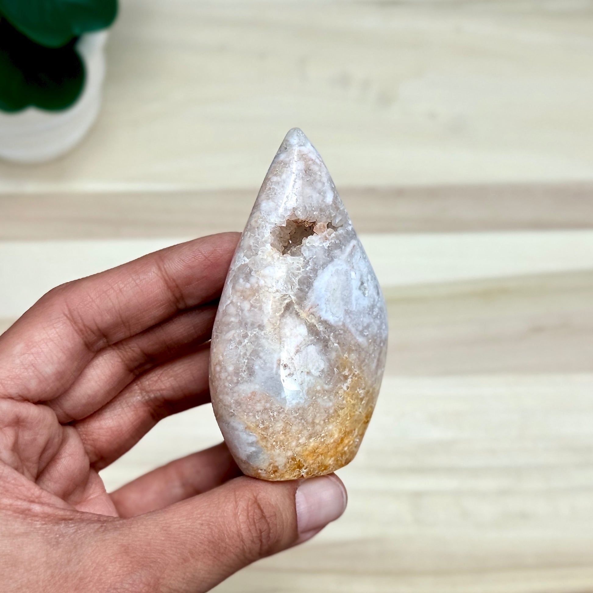 Light Pink Flower Agate Tear Drop Carving A, Itsy's Crystal Cove LLC