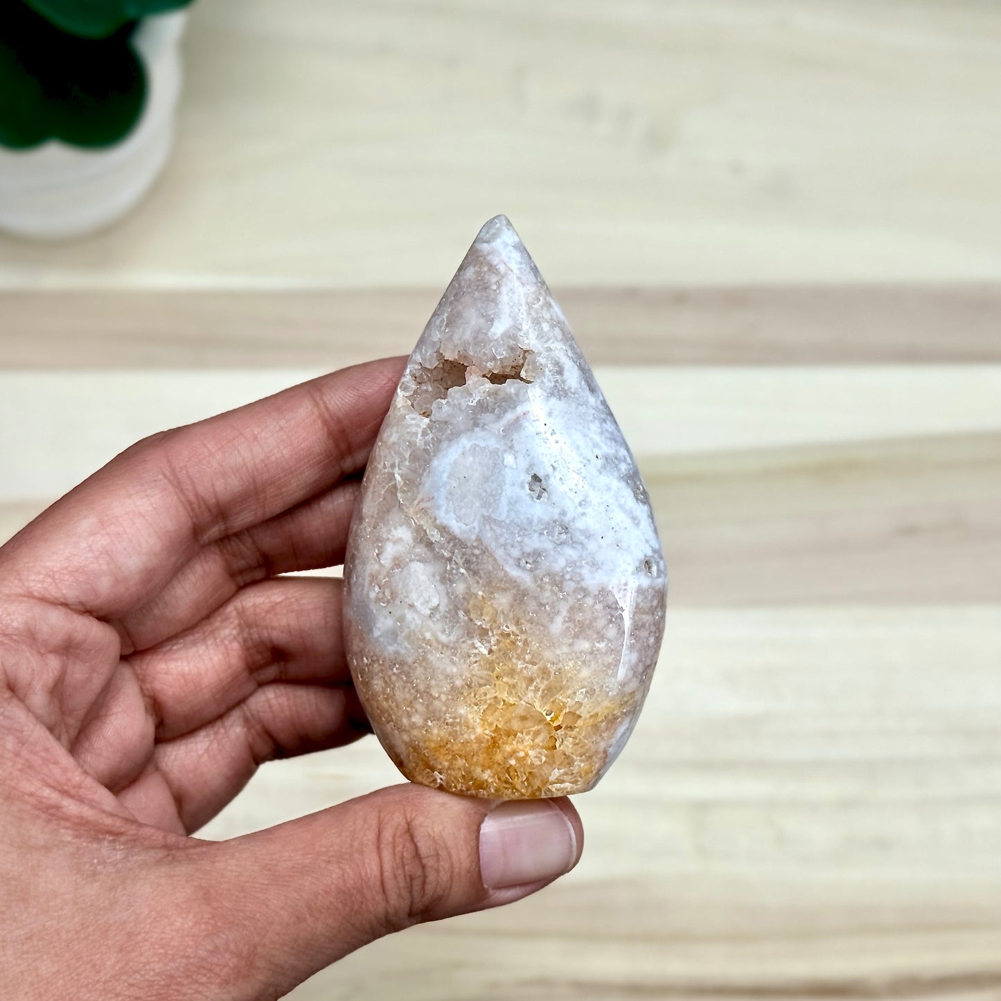 Light Pink Flower Agate Tear Drop Carving A, Itsy's Crystal Cove LLC