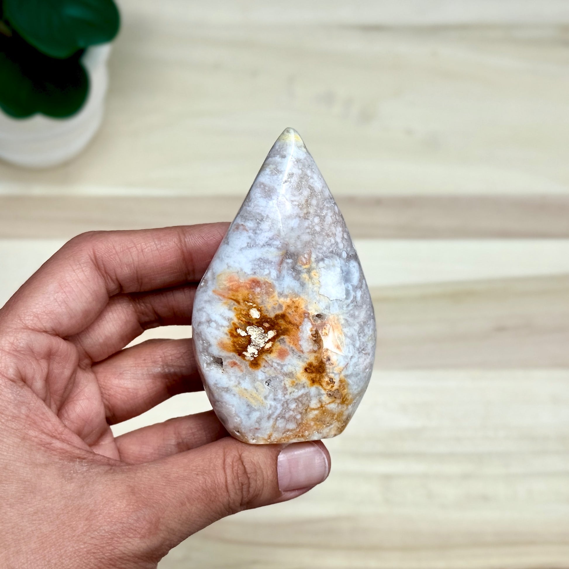 Light Pink Flower Agate Tear Drop Carving A, Itsy's Crystal Cove LLC