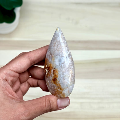 Light Pink Flower Agate Tear Drop Carving A, Itsy's Crystal Cove LLC