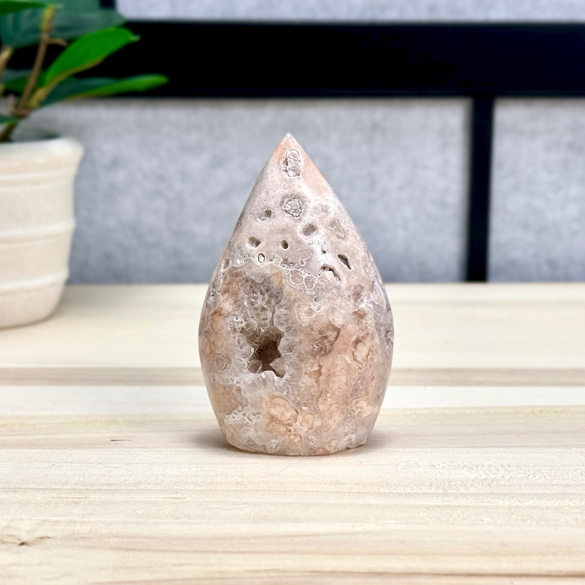 Light Pink Flower Agate Tear Drop Carving B, Itsy's Crystal Cove LLC