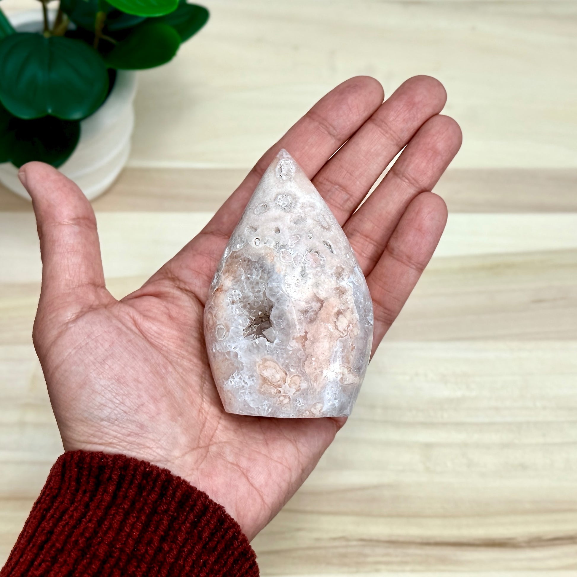 Light Pink Flower Agate Tear Drop Carving B, Itsy's Crystal Cove LLC