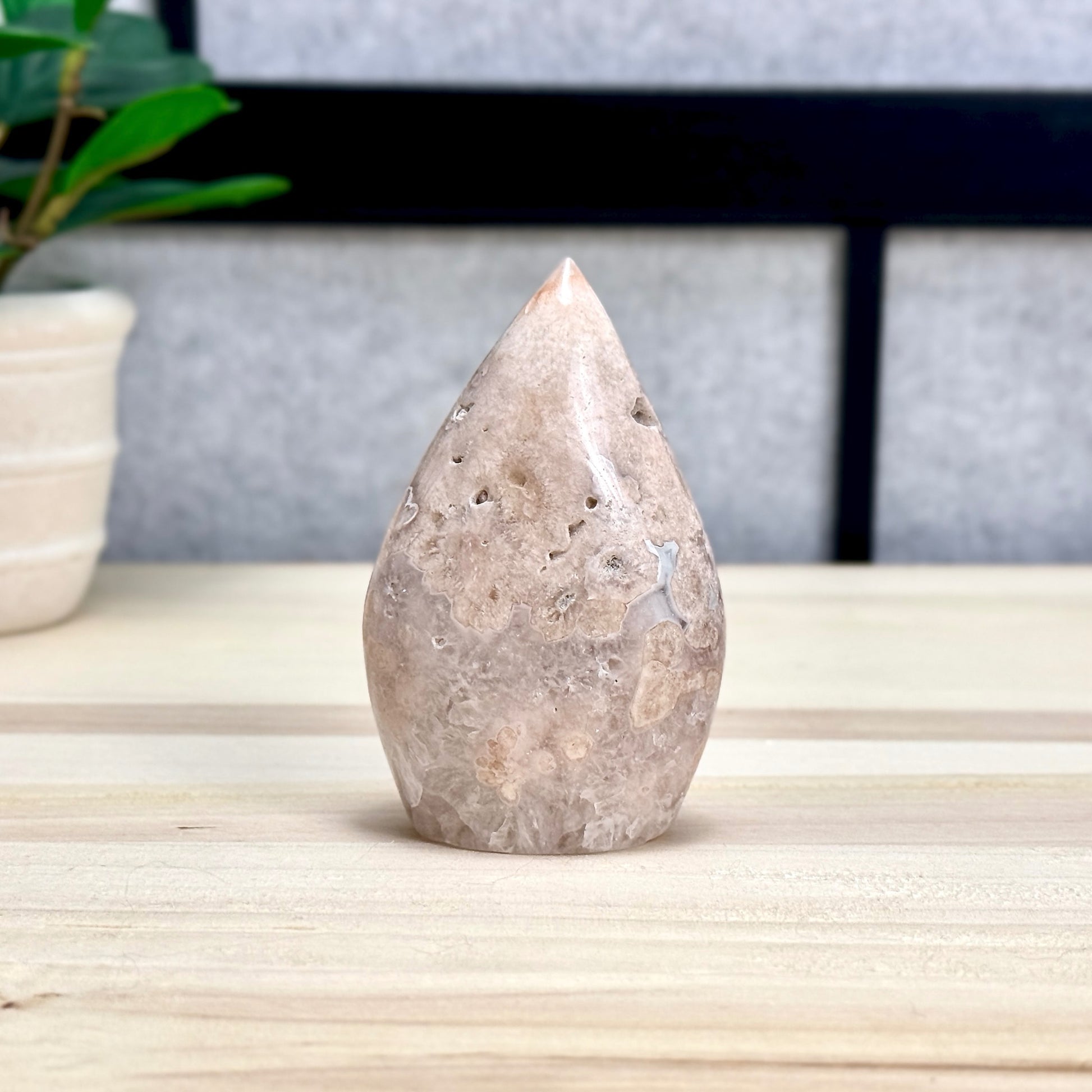 Light Pink Flower Agate Tear Drop Carving B, Itsy's Crystal Cove LLC