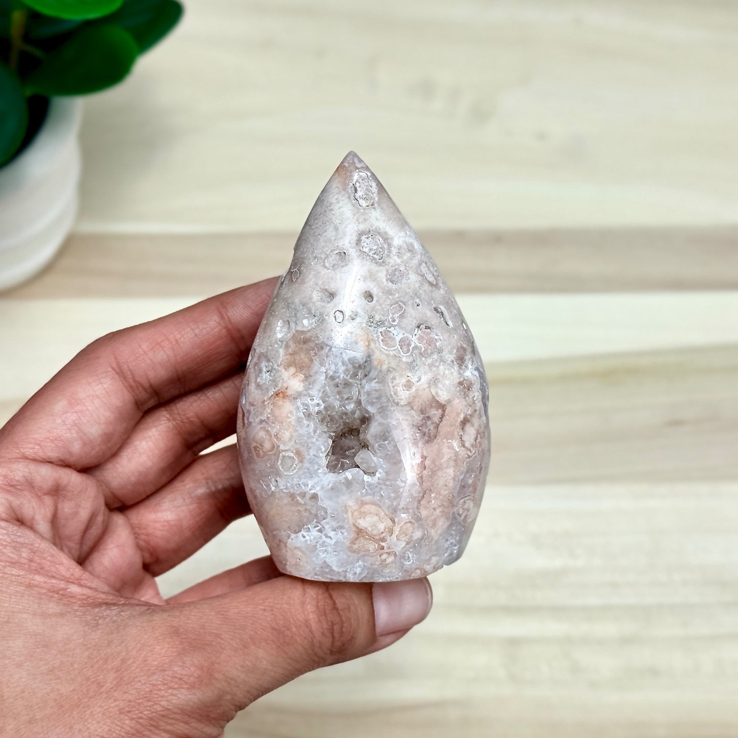 Light Pink Flower Agate Tear Drop Carving B, Itsy's Crystal Cove LLC