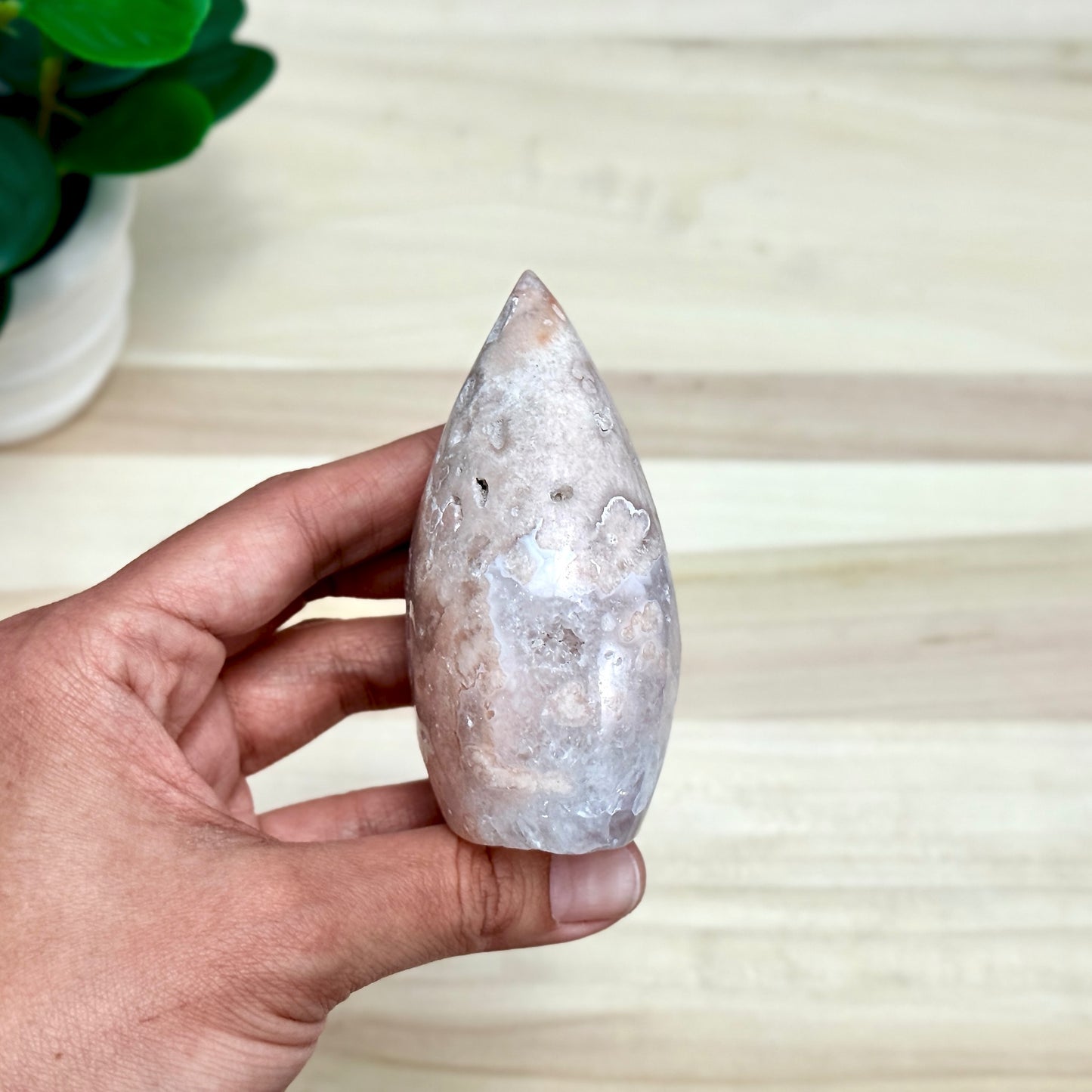 Light Pink Flower Agate Tear Drop Carving B, Itsy's Crystal Cove LLC