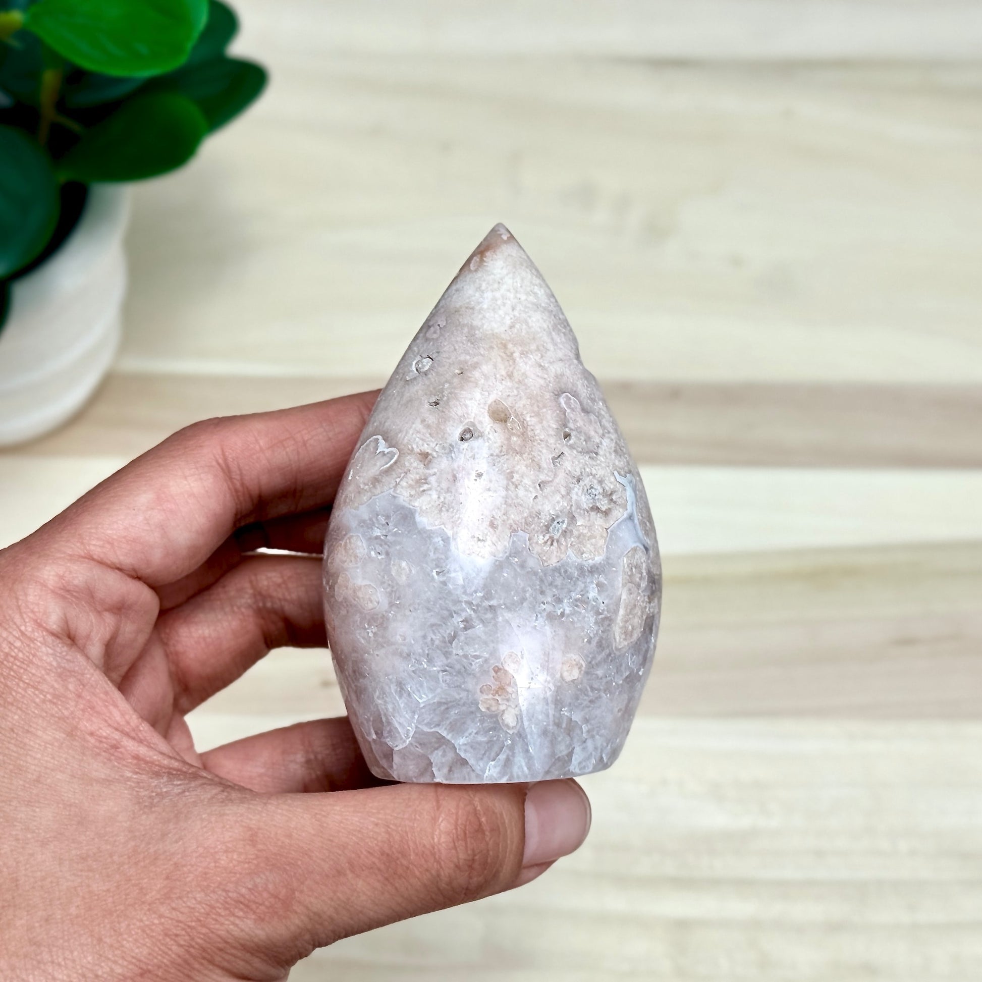 Light Pink Flower Agate Tear Drop Carving B, Itsy's Crystal Cove LLC