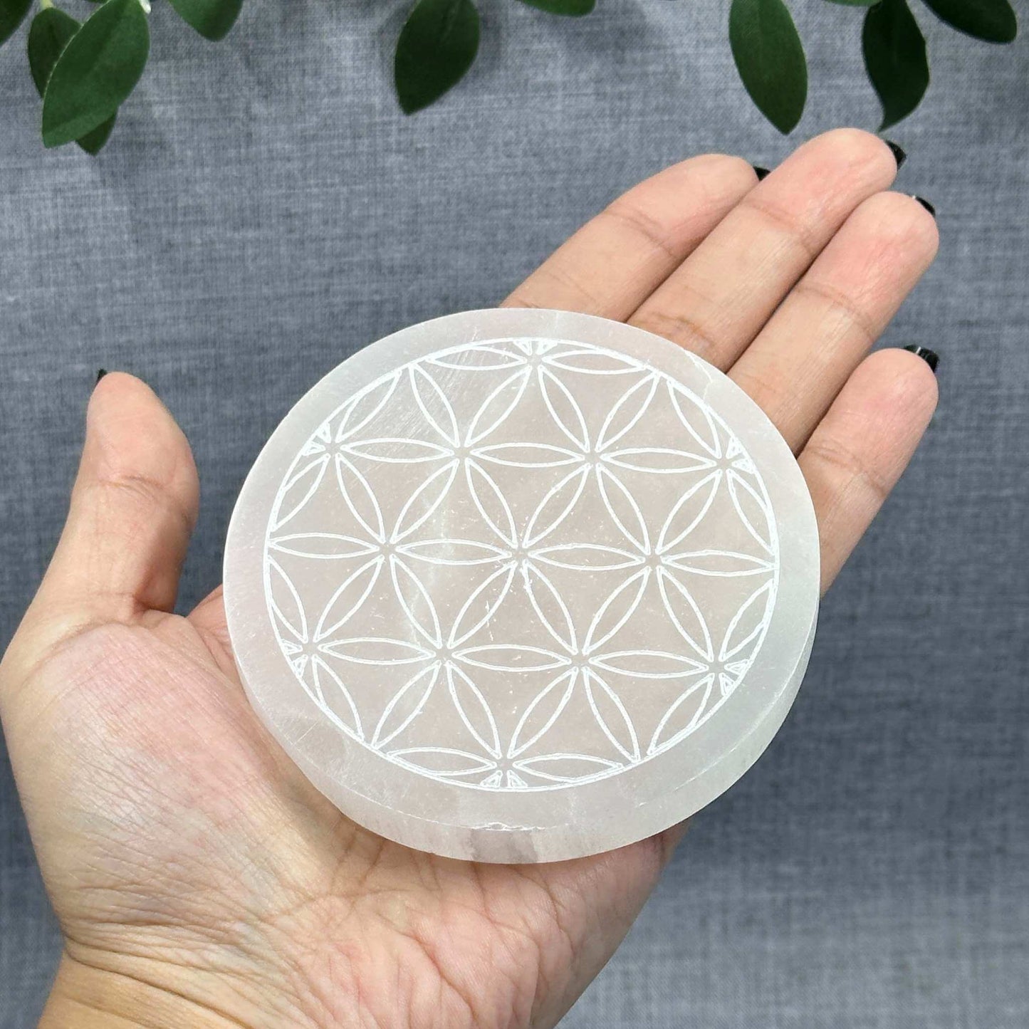 Satin Spar Flower of Life Circle Charging Plate - Itsy's Crystal Cove LLC