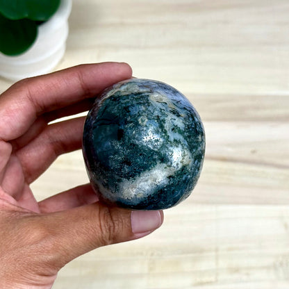 Moss Agate Skull Carving, 12.6 oz.