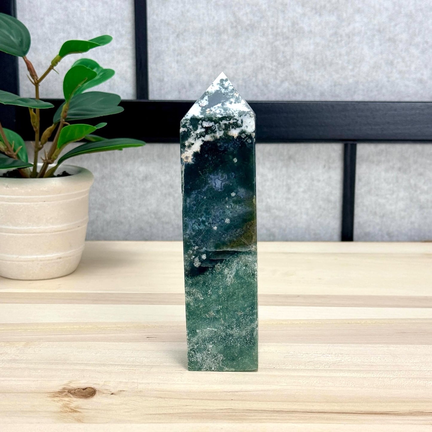 Moss Agate Tower, Imperfect, 5.98 in. - Itsy's Crystal Cove LLC