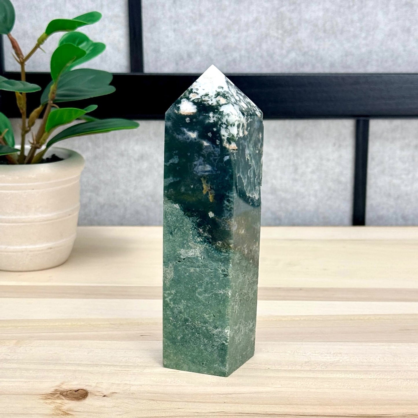 Moss Agate Tower, Imperfect, 5.98 in. - Itsy's Crystal Cove LLC