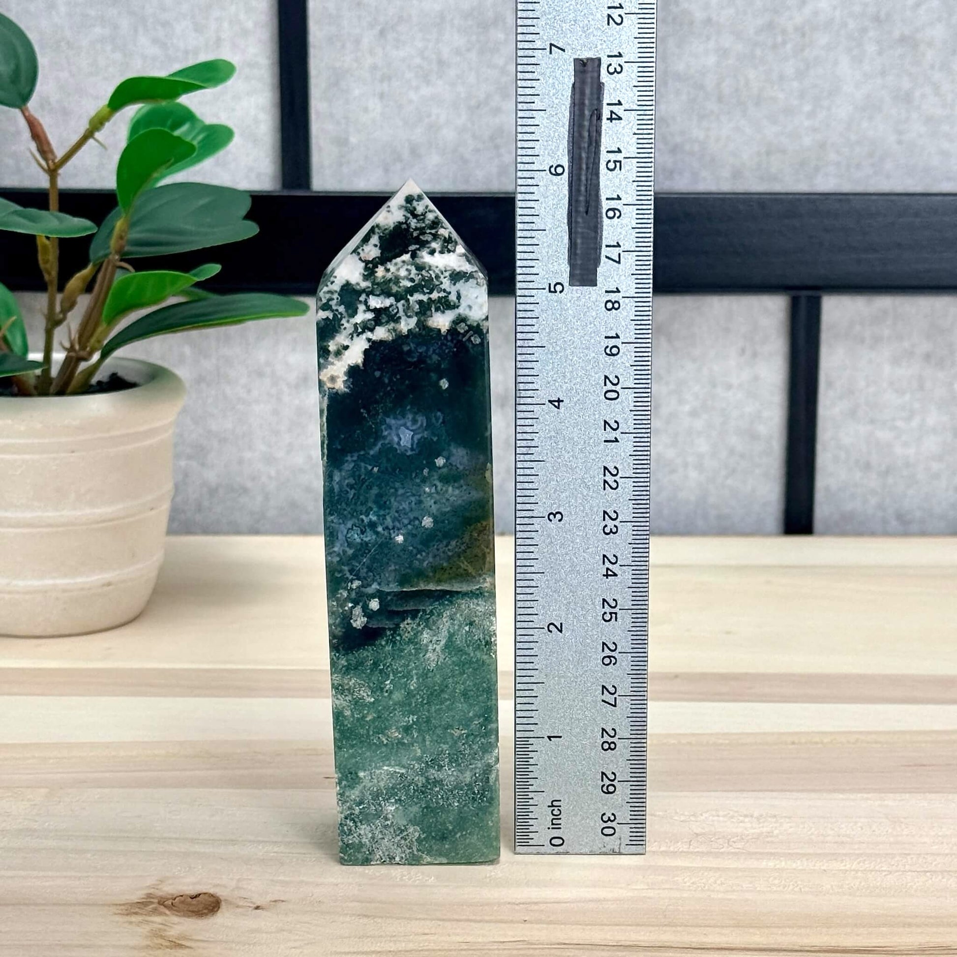 Moss Agate Tower, Imperfect, 5.98 in. - Itsy's Crystal Cove LLC
