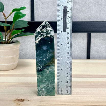 Moss Agate Tower, Imperfect, 5.98 in. - Itsy's Crystal Cove LLC