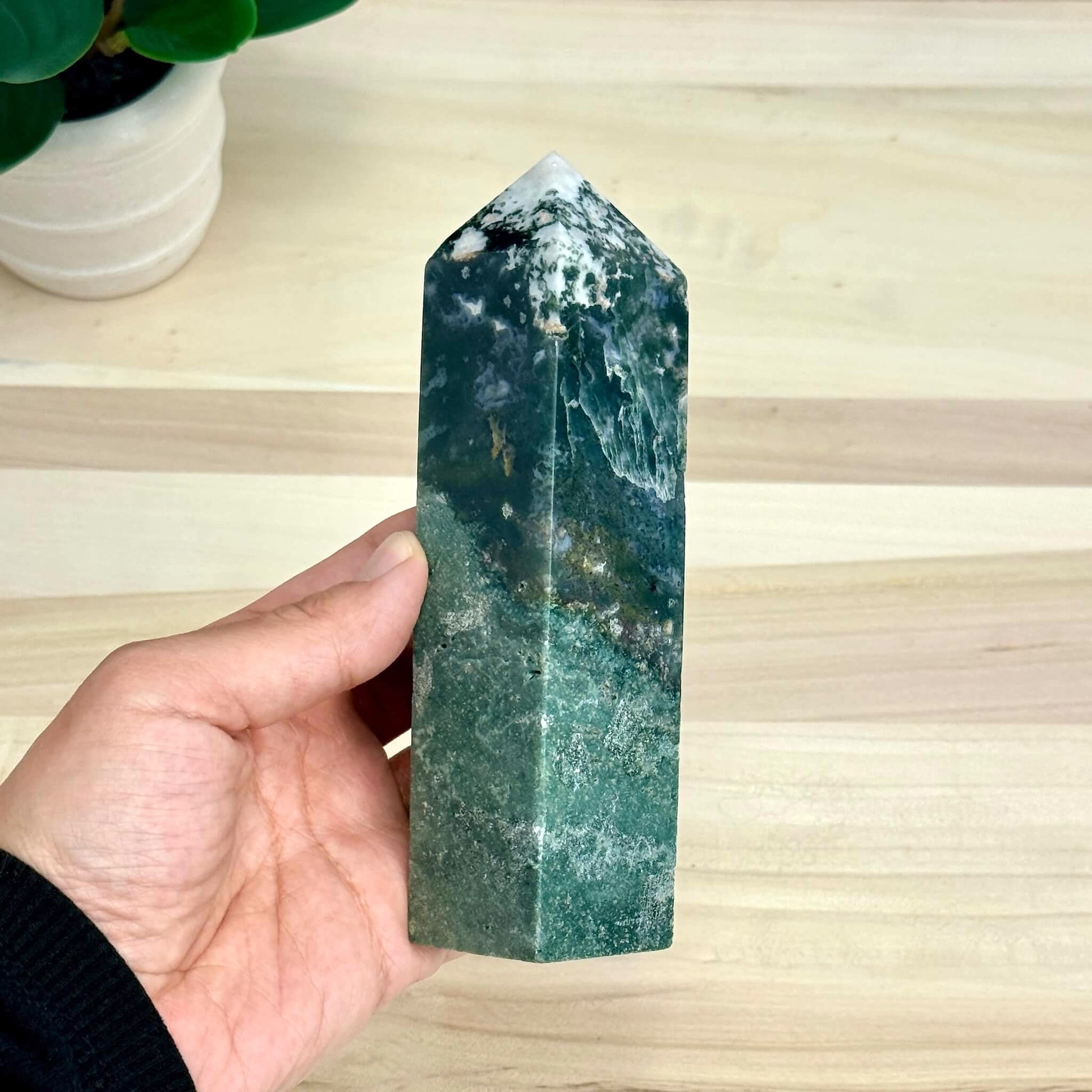 Moss Agate Tower, Imperfect, 5.98 in. - Itsy's Crystal Cove LLC
