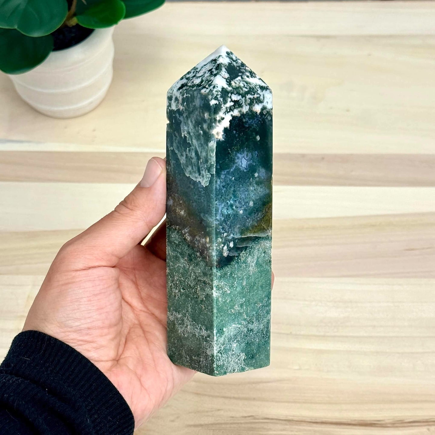 Moss Agate Tower, Imperfect, 5.98 in. - Itsy's Crystal Cove LLC