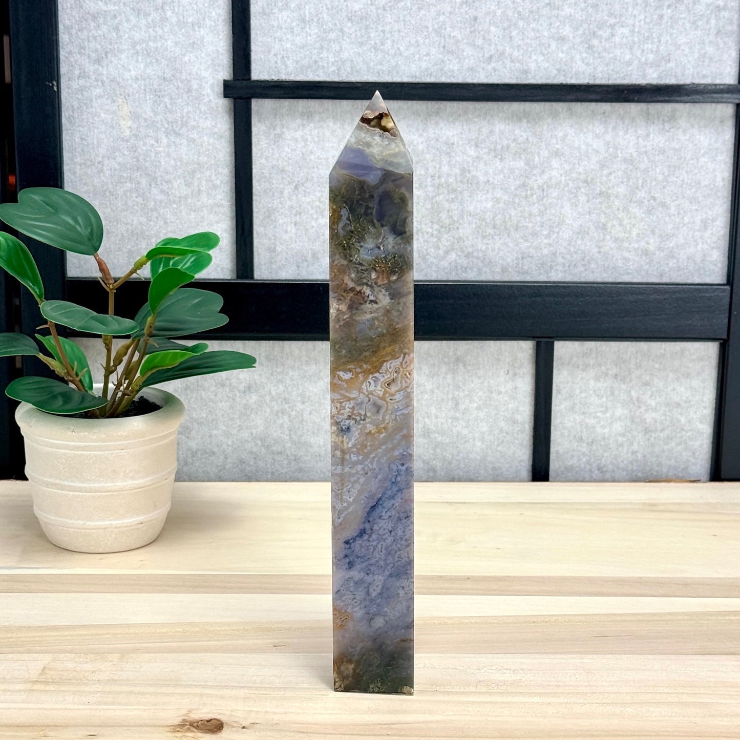 Moss Agate Tower, Imperfect, 9.63 in. - Itsy's Crystal Cove LLC