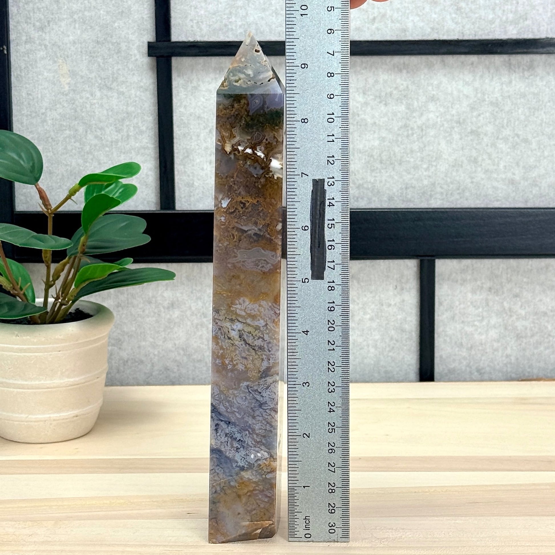 Moss Agate Tower, Imperfect, 9.63 in. - Itsy's Crystal Cove LLC