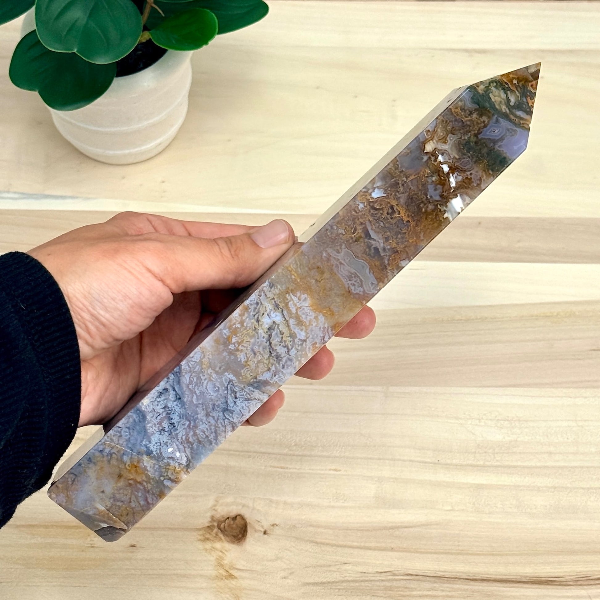 Moss Agate Tower, Imperfect, 9.63 in. - Itsy's Crystal Cove LLC