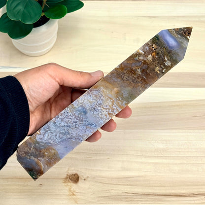 Moss Agate Tower, Imperfect, 9.63 in. - Itsy's Crystal Cove LLC