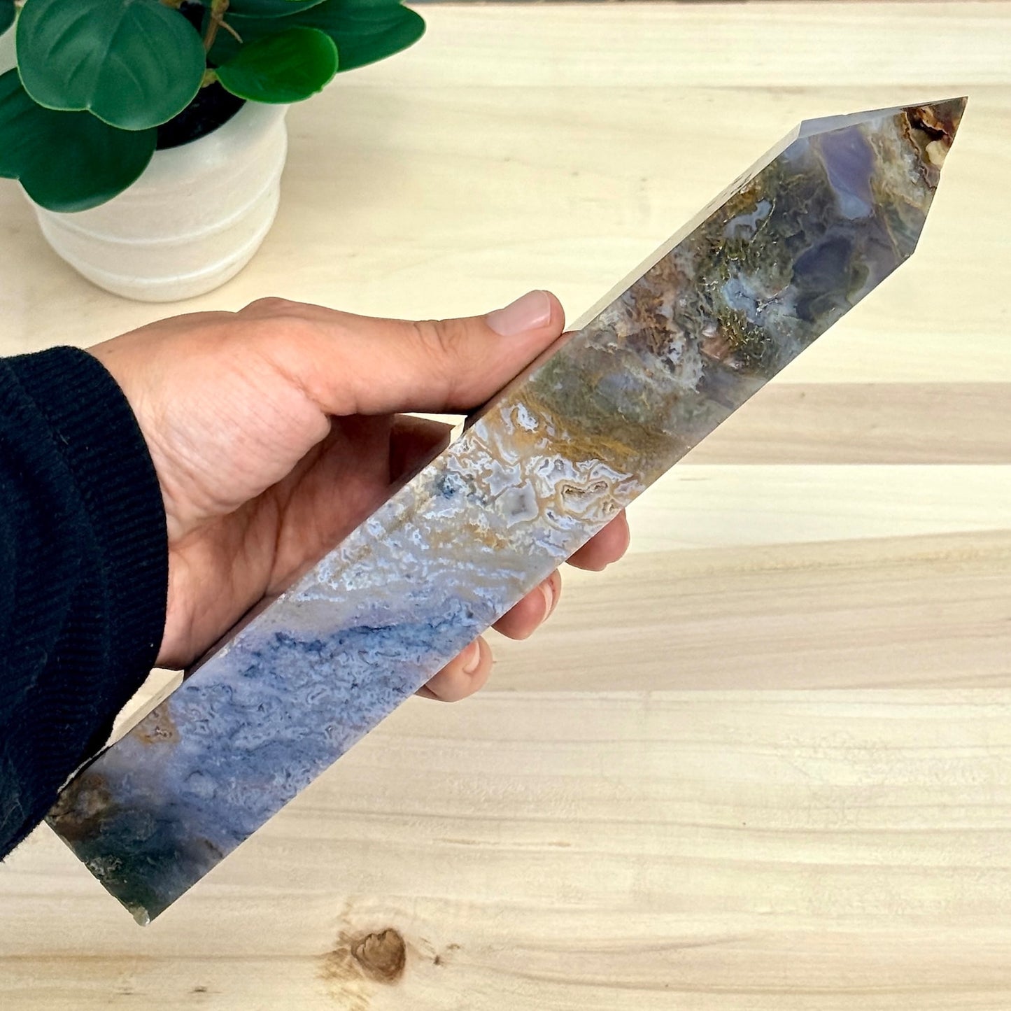 Moss Agate Tower, Imperfect, 9.63 in. - Itsy's Crystal Cove LLC