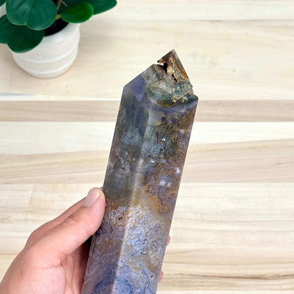 Moss Agate Tower, Imperfect, 9.63 in. - Itsy's Crystal Cove LLC