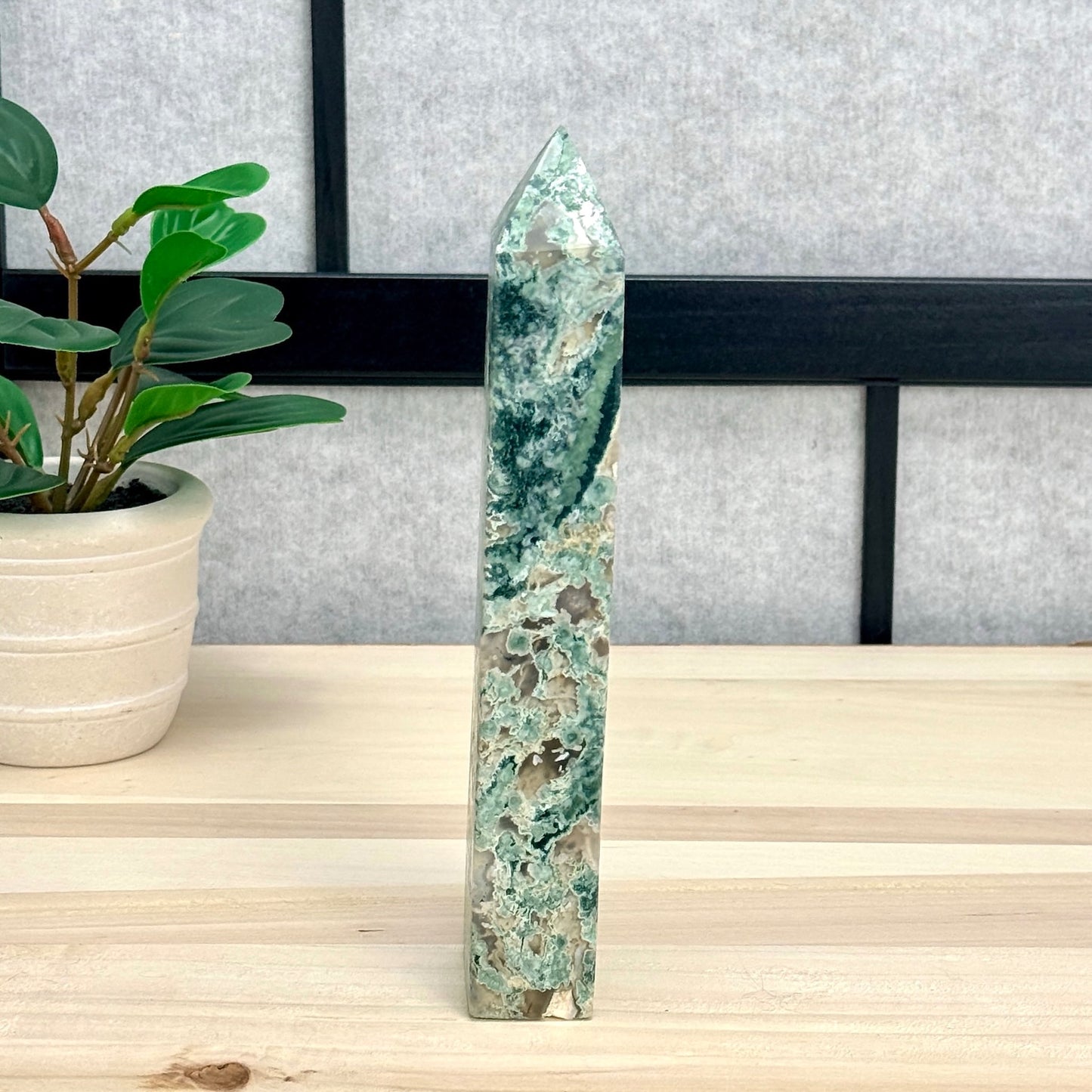 Moss Agate Tower, 7.5 in. - Itsy's Crystal Cove LLC