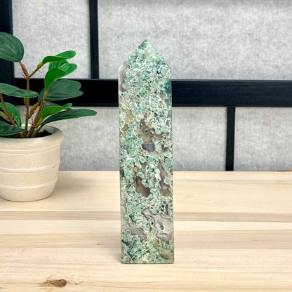 Moss Agate Tower, 7.5 in. - Itsy's Crystal Cove LLC