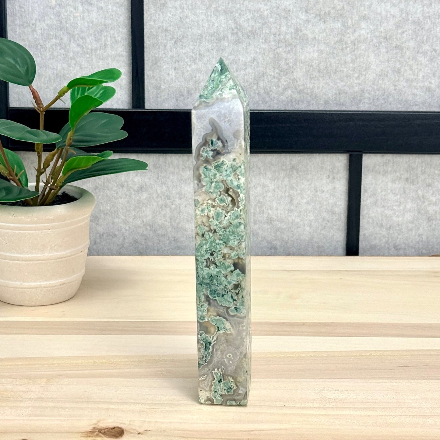 Moss Agate Tower, 7.5 in. - Itsy's Crystal Cove LLC