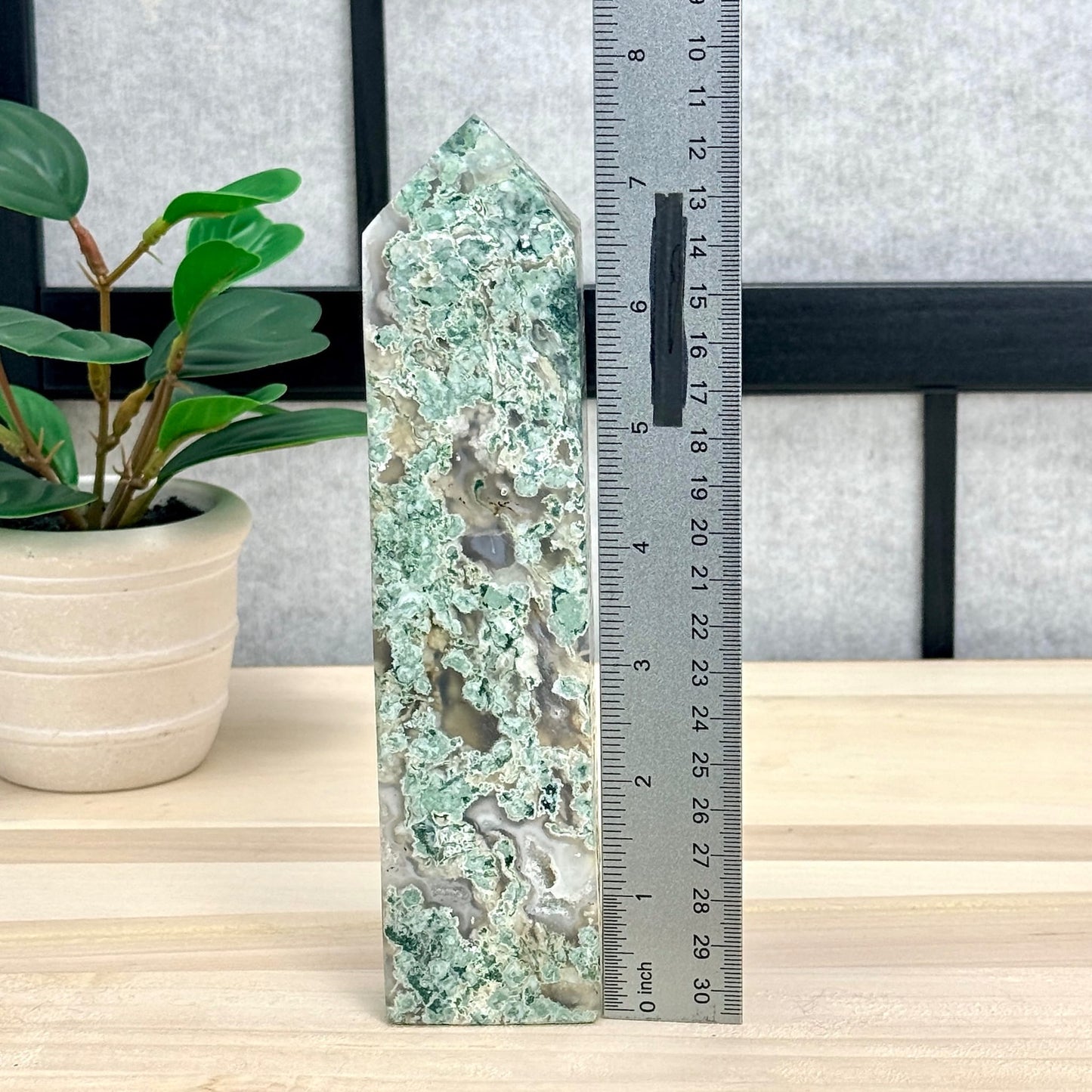 Moss Agate Tower, 7.5 in. - Itsy's Crystal Cove LLC