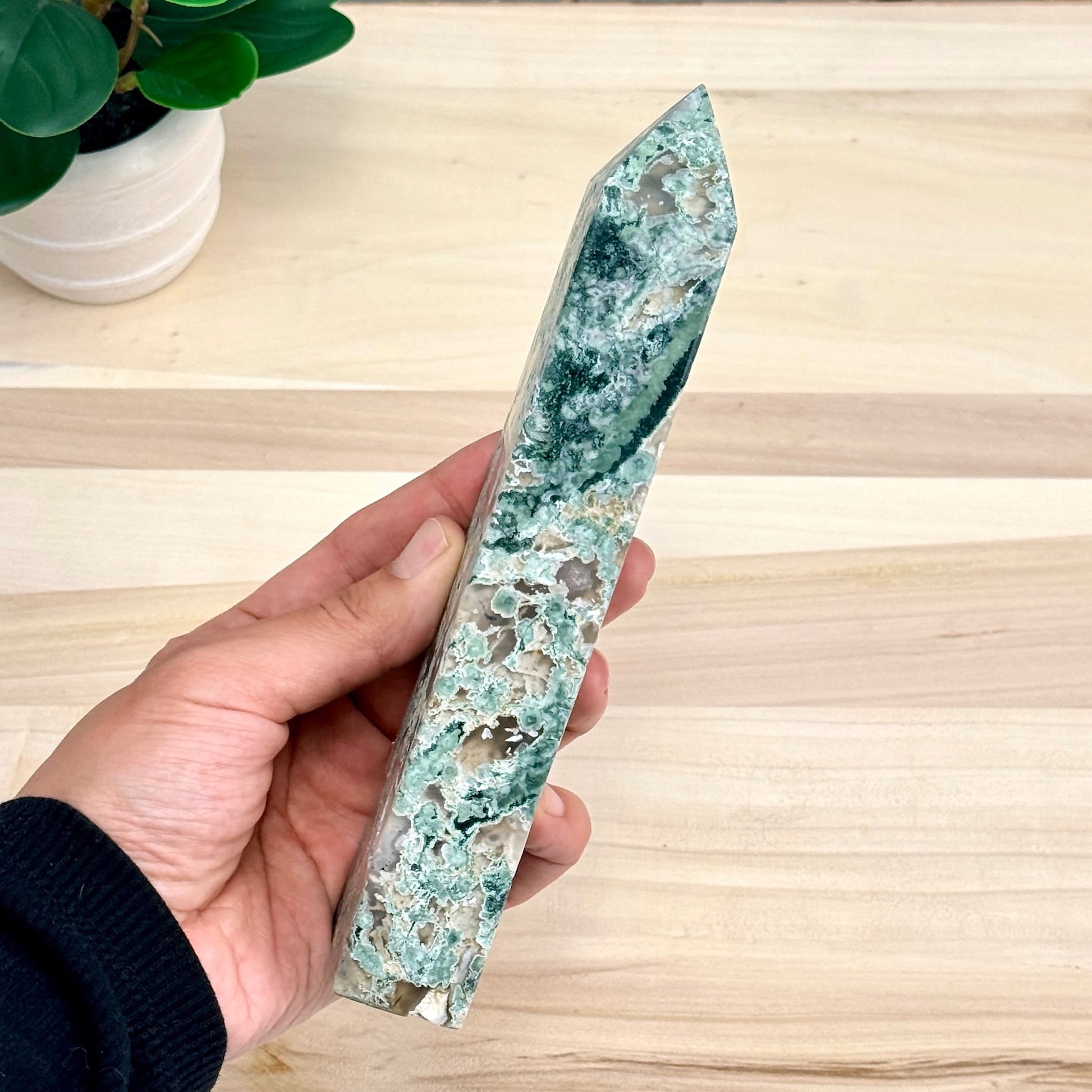 Moss Agate Tower, 7.5 in. - Itsy's Crystal Cove LLC