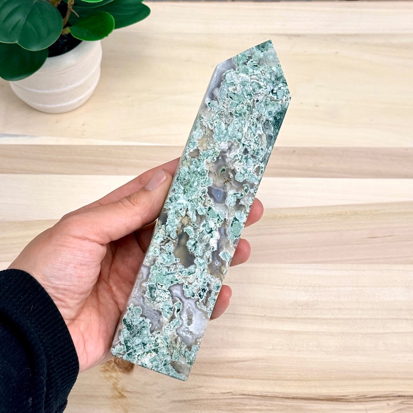 Moss Agate Tower, 7.5 in. - Itsy's Crystal Cove LLC