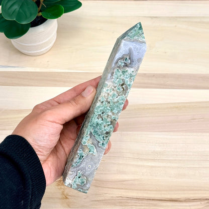 Moss Agate Tower, 7.5 in. - Itsy's Crystal Cove LLC
