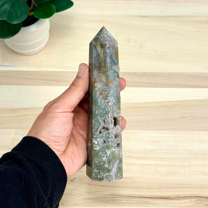 Moss Agate Tower, 6.63 in. - Itsy's Crystal Cove LLC