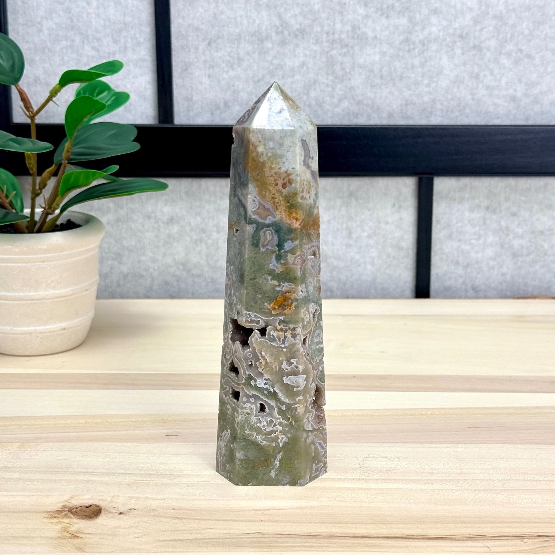 Moss Agate Tower, 6.63 in. - Itsy's Crystal Cove LLC