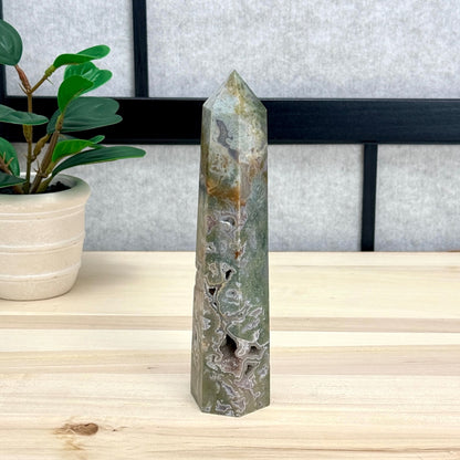 Moss Agate Tower, 6.63 in. - Itsy's Crystal Cove LLC