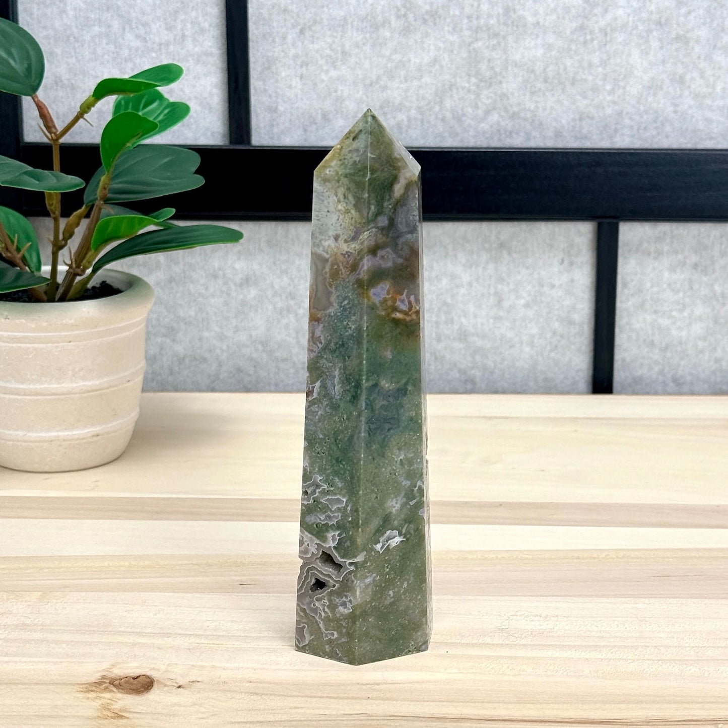 Moss Agate Tower, 6.63 in. - Itsy's Crystal Cove LLC