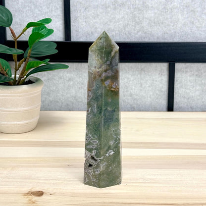 Moss Agate Tower, 6.63 in. - Itsy's Crystal Cove LLC