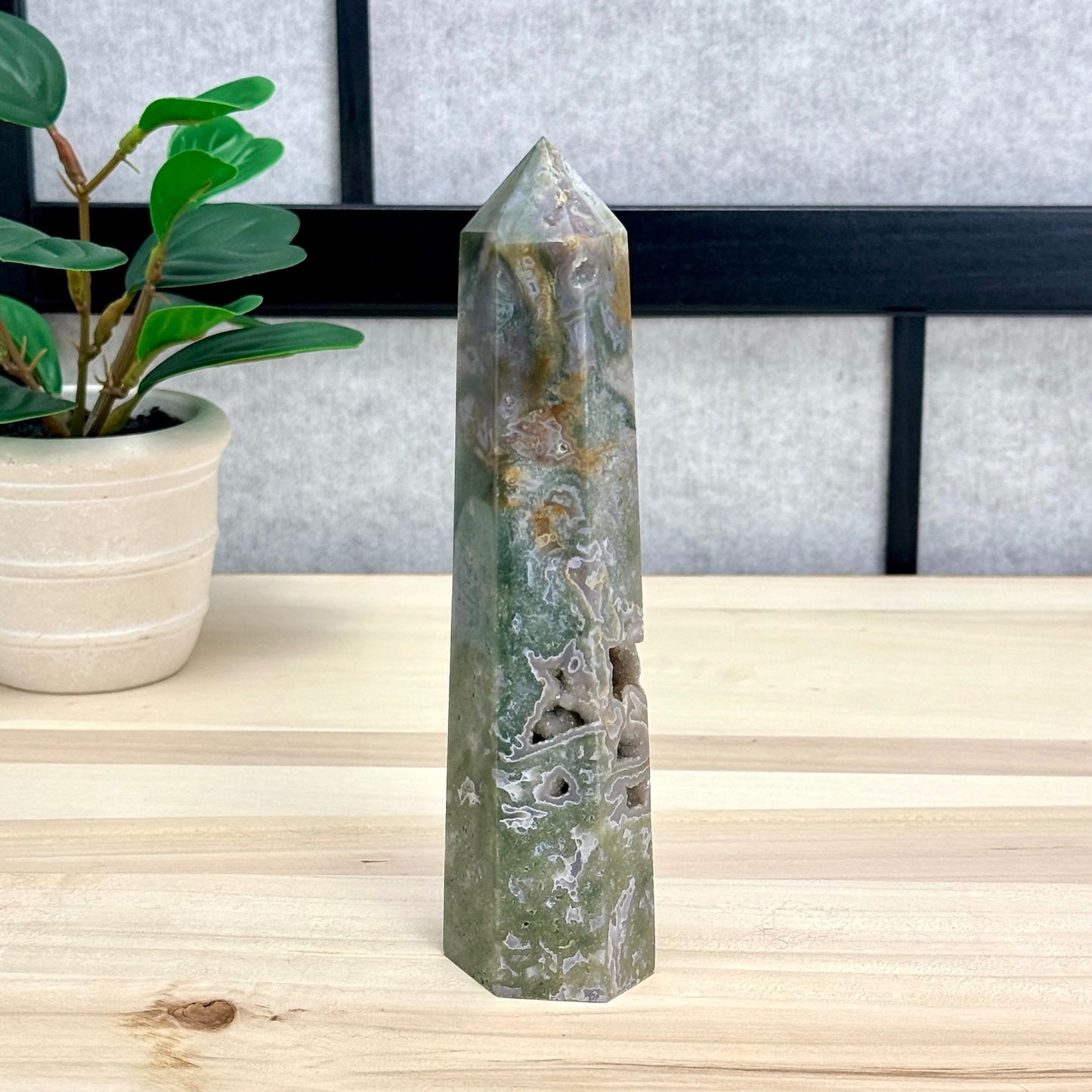 Moss Agate Tower, 6.63 in. - Itsy's Crystal Cove LLC