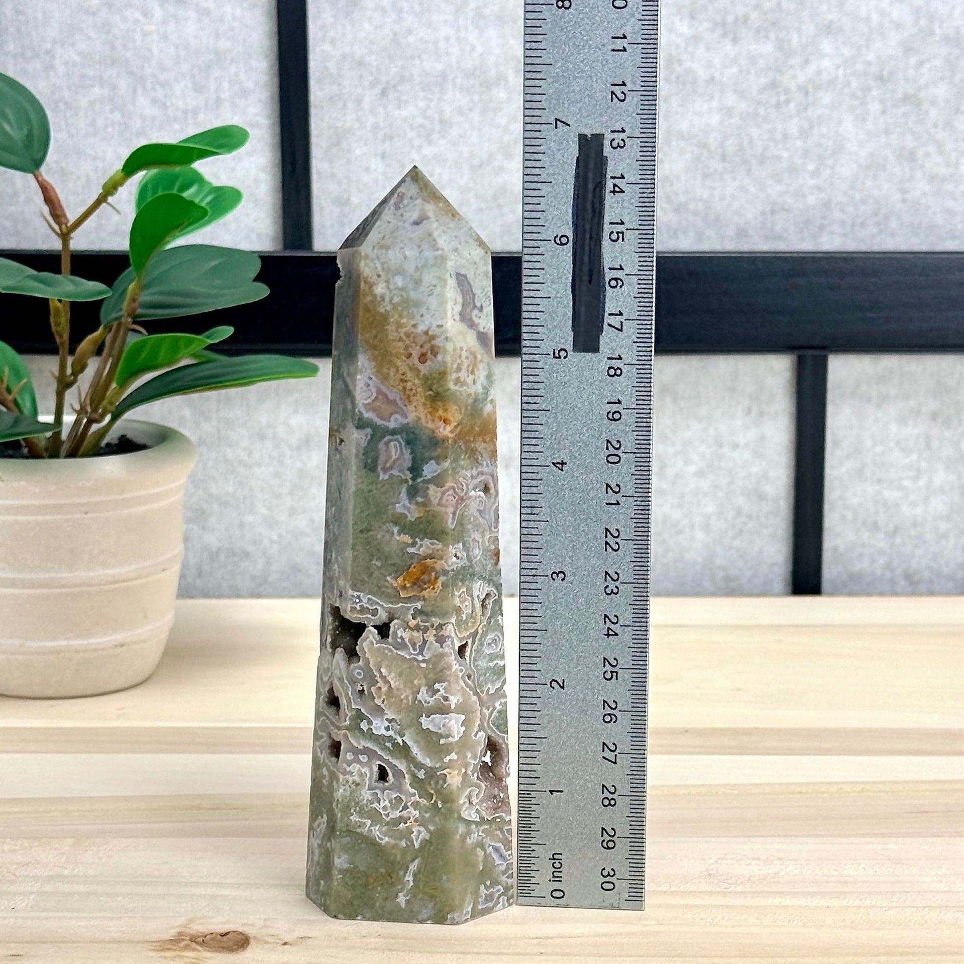 Moss Agate Tower, 6.63 in. - Itsy's Crystal Cove LLC