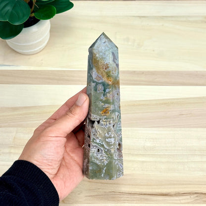 Moss Agate Tower, 6.63 in. - Itsy's Crystal Cove LLC