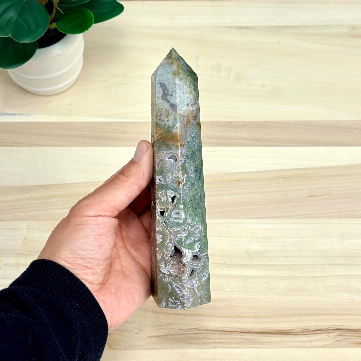 Moss Agate Tower, 6.63 in. - Itsy's Crystal Cove LLC