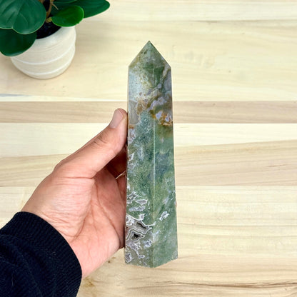 Moss Agate Tower, 6.63 in. - Itsy's Crystal Cove LLC