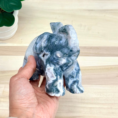 Moss Agate Elephant Carving, 41 oz. - Itsy's Crystal Cove LLC