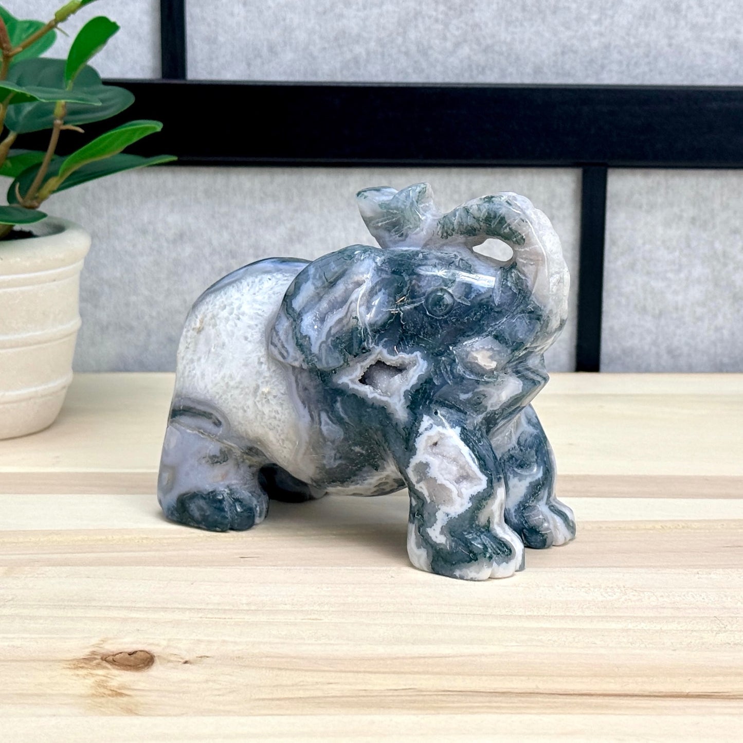Moss Agate Elephant Carving, 41 oz. - Itsy's Crystal Cove LLC
