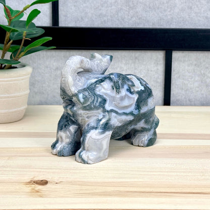 Moss Agate Elephant Carving, 41 oz. - Itsy's Crystal Cove LLC
